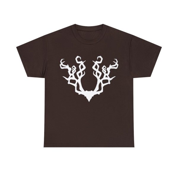 Gnarled Antlers, the symbol of Beshaba, in a dark chocolate shirt