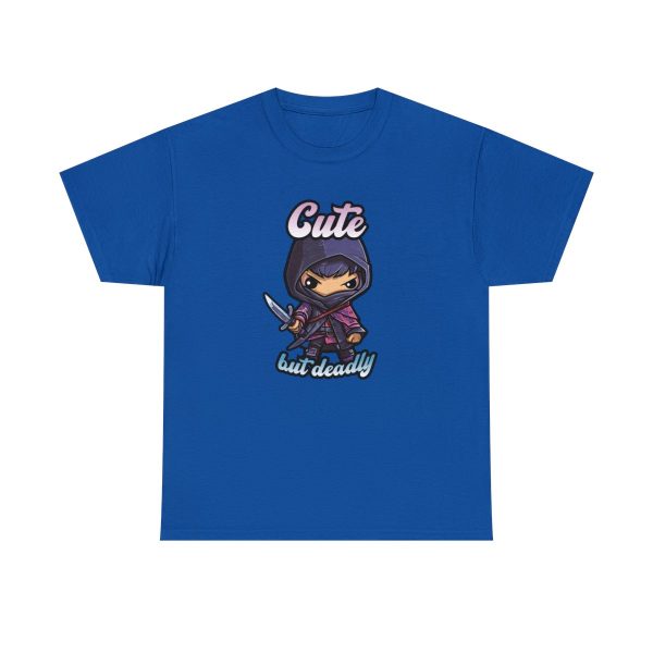 Tell the world you are Cute But Deadly with this royal blue rogue dnd shirt