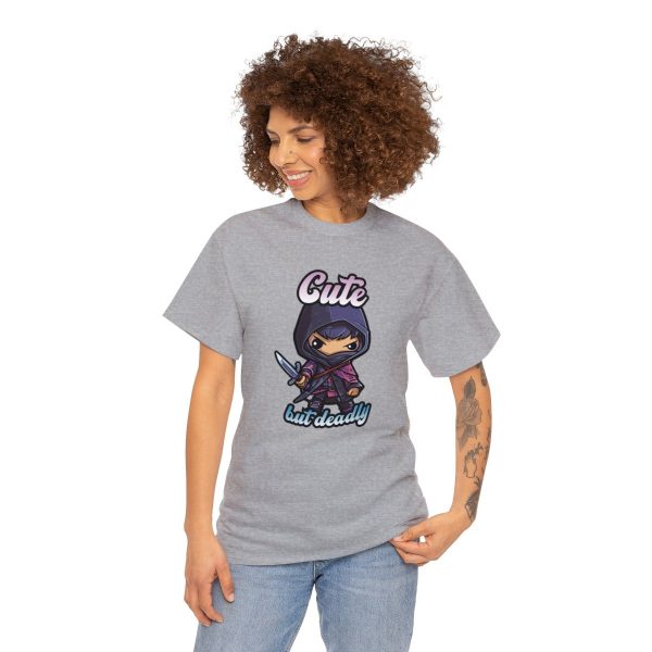 Tell the world you are Cute But Deadly with this sport gray rogue dnd shirt worn by a woman