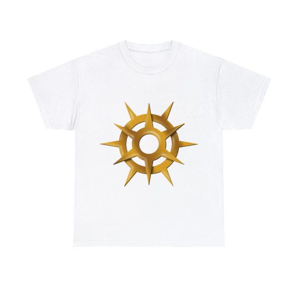 A white shirt with the symbol of Pelor, a golden sun, the god of the sun