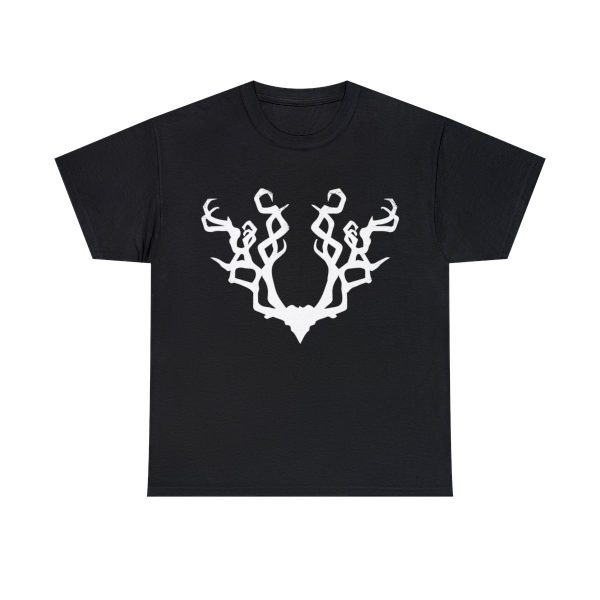Gnarled Antlers, the symbol of Beshaba, in a black shirt