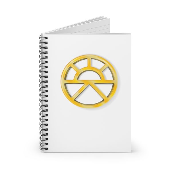 Spiral notebook with the symbol of Lathander, a rising sun, front open