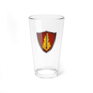 16 oz pint glass with the dnd symbol of Tempus, fantasy deity of dungeons and dragons, front