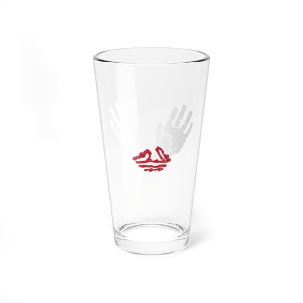 16 oz pint glass with the dnd symbol of Ilmater, fantasy deity of dungeons and dragons, front