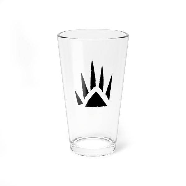 16 oz pint glass with the dnd symbol of Bane, fantasy deity of dungeons and dragons, front