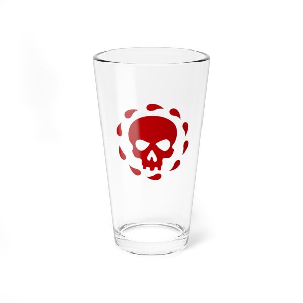 16 oz pint glass with the dnd symbol of bhaal, fantasy deity of dungeons and dragons, front