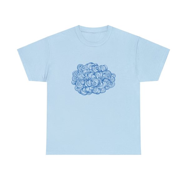 The symbol of akadi, goddess of elemental air - a cloud, on a light blue shirt