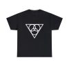 The symbol of Angharradh, three rings on a triangle, on a black shirt