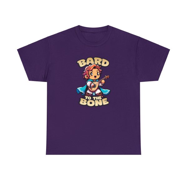 Bard to the Bone shirt, a playful shirt for dungeons and dragons bard players, on purple