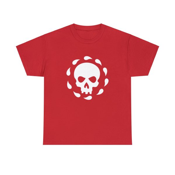 The symbol of Bhaal, a skull circled by drops of blood, on a Red T-Shirt