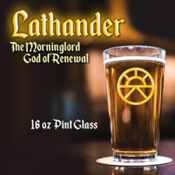 Cheers your fellow DnD gamers with glasses bearing the symbol of your favorite deities, including Lathander, the Morninglord