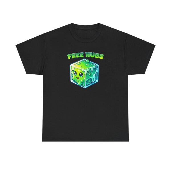 Free Hugs shirt, a hug from a gelatinous cube is forever, on a black shirt