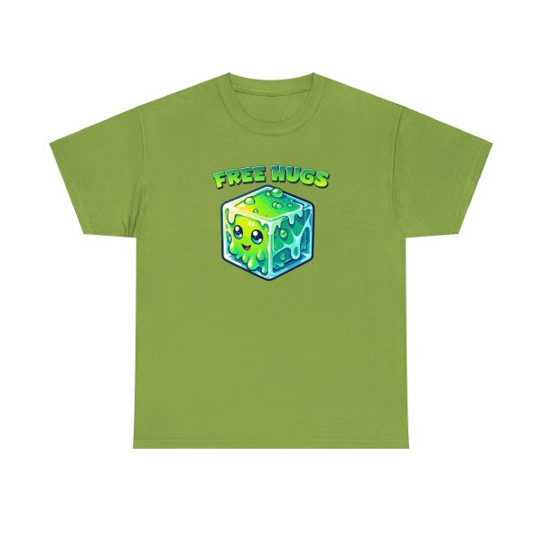 Free Hugs shirt, a hug from a gelatinous cube is forever, on a kiwi green shirt