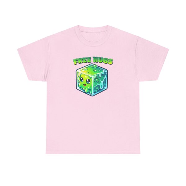 Free Hugs shirt, a hug from a gelatinous cube is forever, on a pink shirt