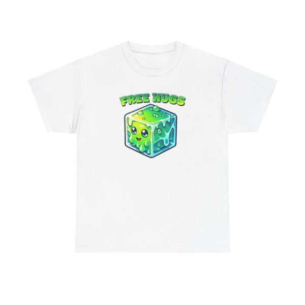 Free Hugs shirt, a hug from a gelatinous cube is forever, on a white shirt