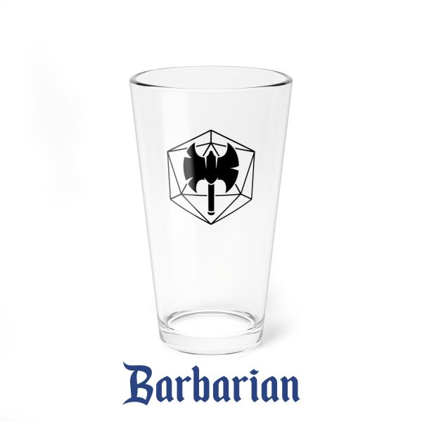 A drinking glass featuring the DnD symbol of the Barbarian class