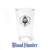A drinking glass featuring the DnD symbol of the Blood Hunter class