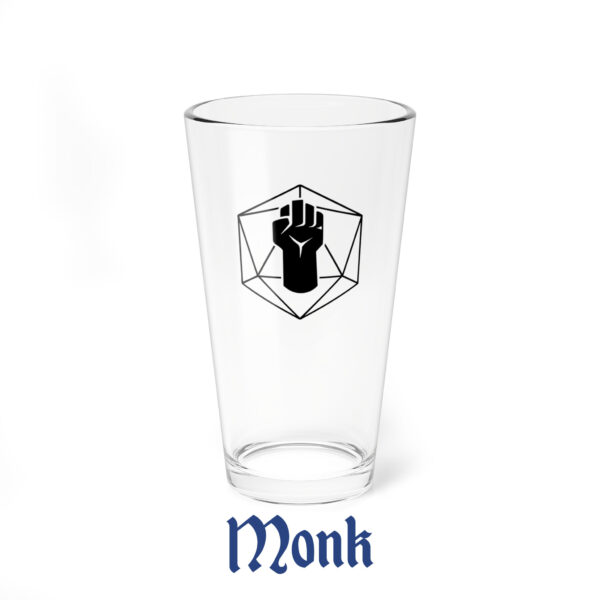 A drinking glass featuring the DnD symbol of the Monk class