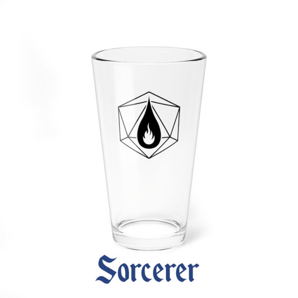 A drinking glass featuring the DnD symbol of the Sorcerer class