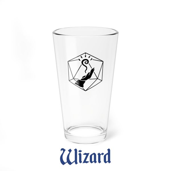 A drinking glass featuring the DnD symbol of the Wizard class