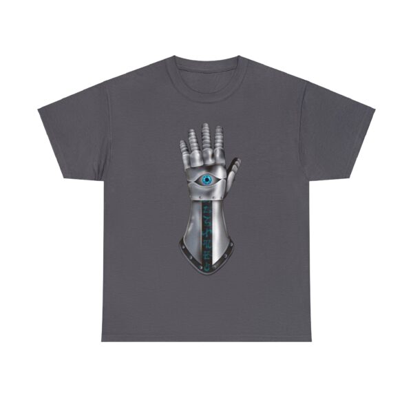 Gauntlet with an Eye, the Symbol of Helm, on a charcoal gray shirt