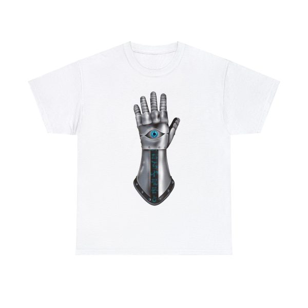 Gauntlet with an Eye, the Symbol of Helm, on a white shirt