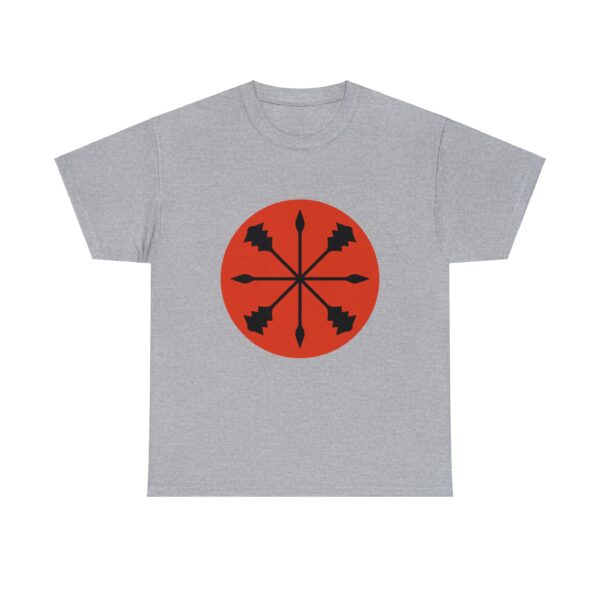 Sport gray t-shirt with the symbol of kord, a star of spears and maces