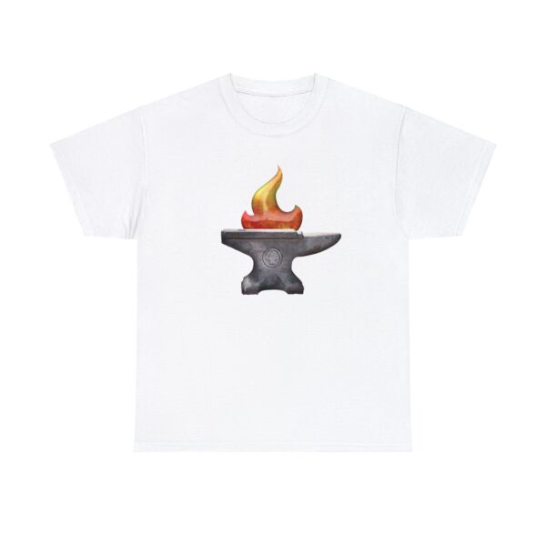 The anvil symbol of Moradin, or the DnD dwarven pantheon, on a white shirt