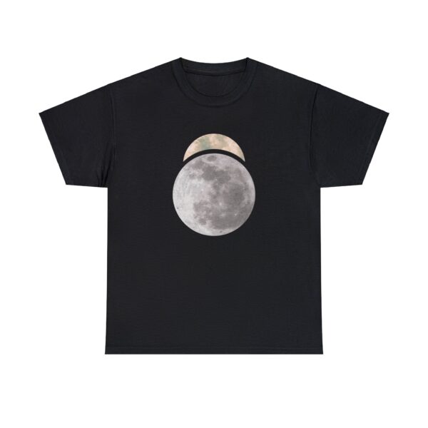 The symbol of Sehanine Moonbow, a misty crescent above a full moon, on a black shirt