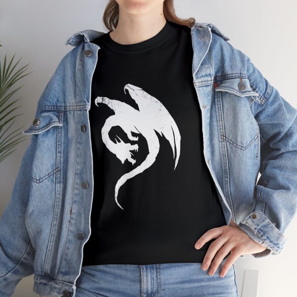 The symbol of the Uthgar Dragon Great Wyrn Tribe, on a black shirt under a jean jacket