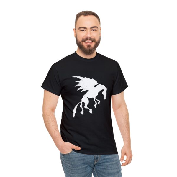 Uthgardt Sky Pony tribe symbol, on a black shirt worn by a man