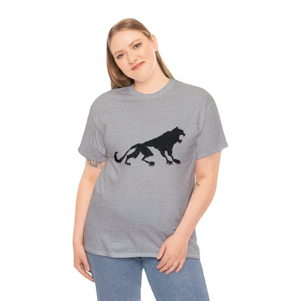 Uthgar red tiger symbol, on a sport gray shirt on a woman