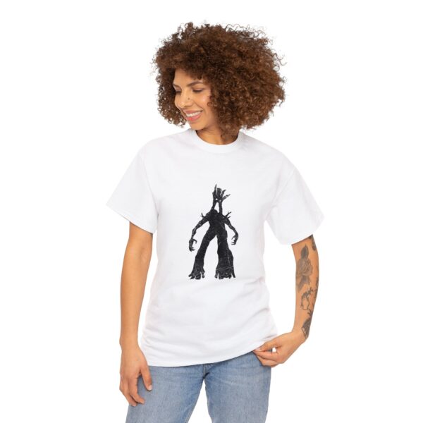 Uthgar ghost tree treant symbol on a white shirt worn by a woman