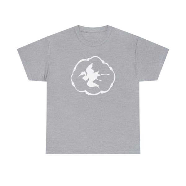 A shirt with the symbol of Aerdrie Faenya, a bird in a cloud. The goddess of air and freedom. Her symbol on a sport gray shirt