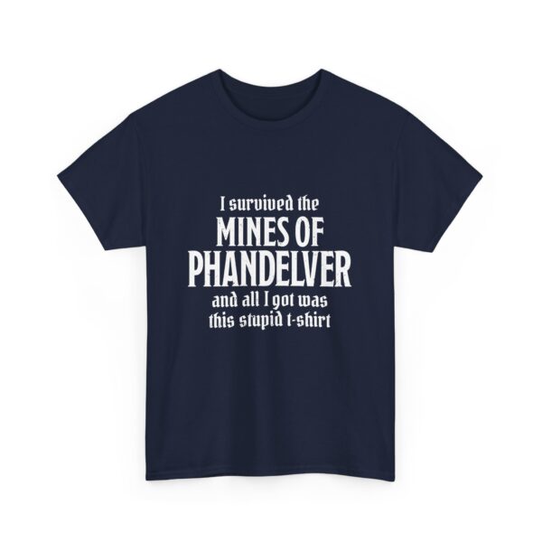 A navy blue D&D shirt telling people that you survived the Mines of Phandelver, a D&D module