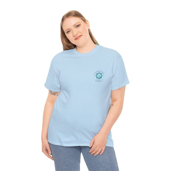 Icewind Dale Chamber of Commerce Shirt, Light Blue, front, on woman