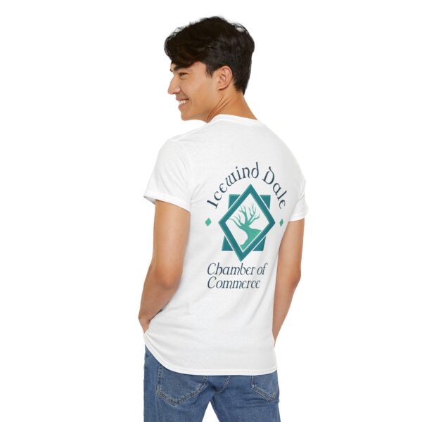 Icewind Dale Chamber of Commerce Shirt, White, back on man