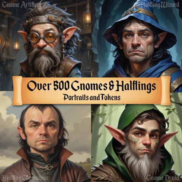 Over 500 Gnome and Halfling portraits and tokens for D&D, RPG games, and VTTs