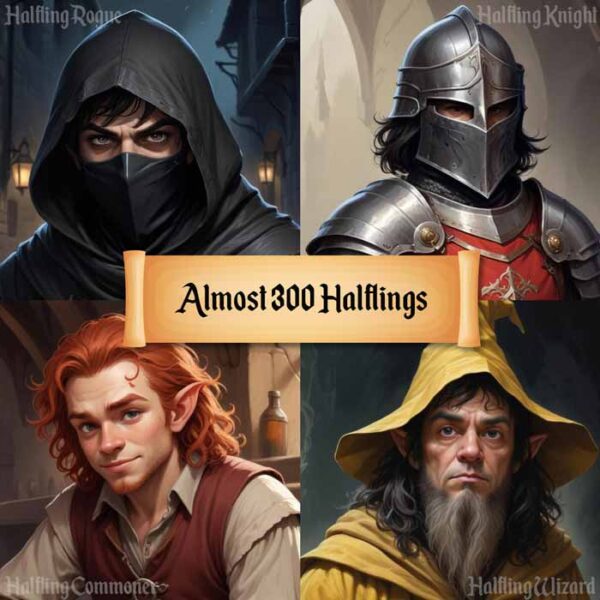 Almost 300 Halfling portraits and tokens for D&D, RPG games, and VTTs