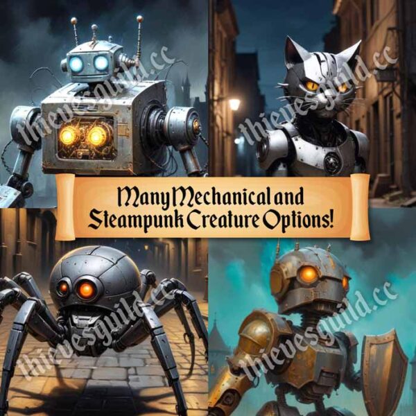 Robotic and Mechanical Creature portraits and tokens for D&D, RPG games, and VTTs