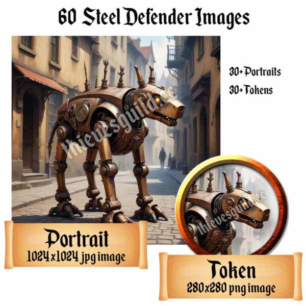 Steel Defender portraits and tokens for D&D, RPG games, and VTTs - Steampunk Creatures