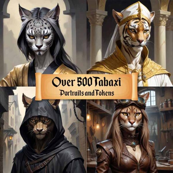 Over 500 Tabaxi Khajit Cat People portraits and tokens for D&D, RPG games, and VTTs