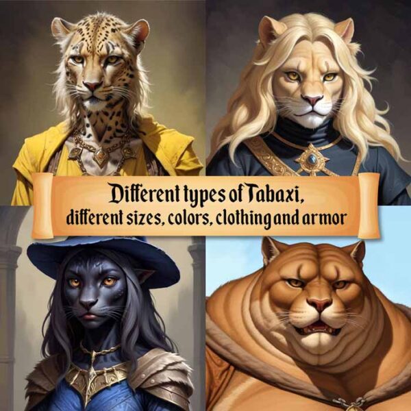 Tabaxi Khajit Cat People portraits and tokens for D&D, RPG games, and VTTs - Lion, Tiger, Leopard, Lynx, Cougar, Panther, Puma, Ocelot, Cheetah