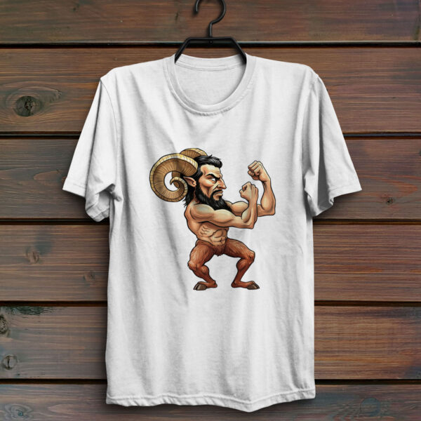 Fighting Faun - White Shirt on Wood Back